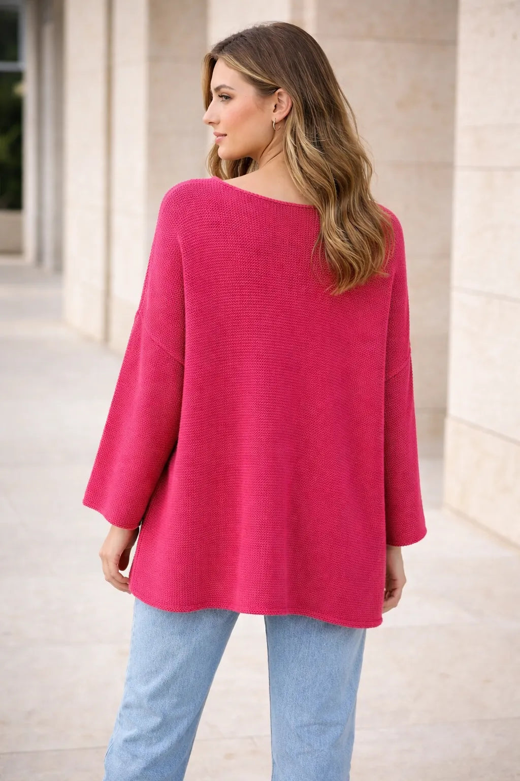 Back Look of Chunky Knit Oversized Batwing Jumper Top