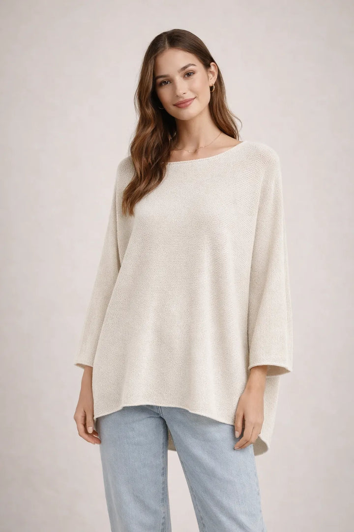 Beige color Chunky Knit Oversized Batwing Jumper Top