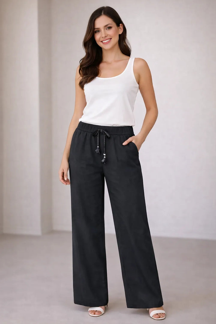Black  Color Women Wide Leg Magic Trousers for Women UK