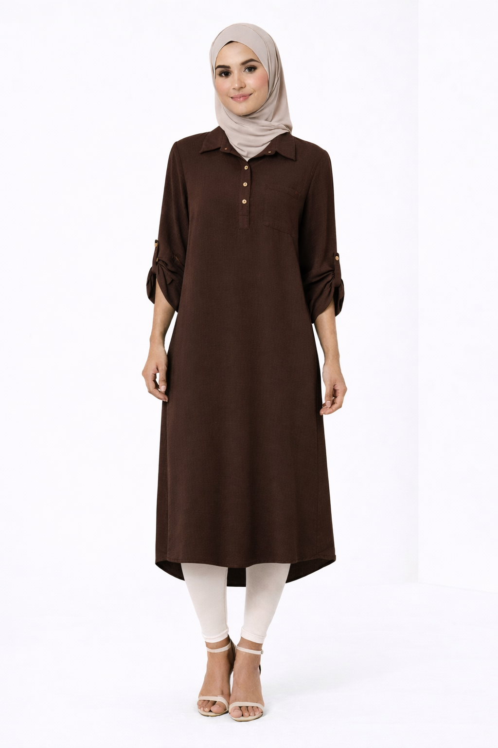 Plain Modest Long Sleeve Midi Dress