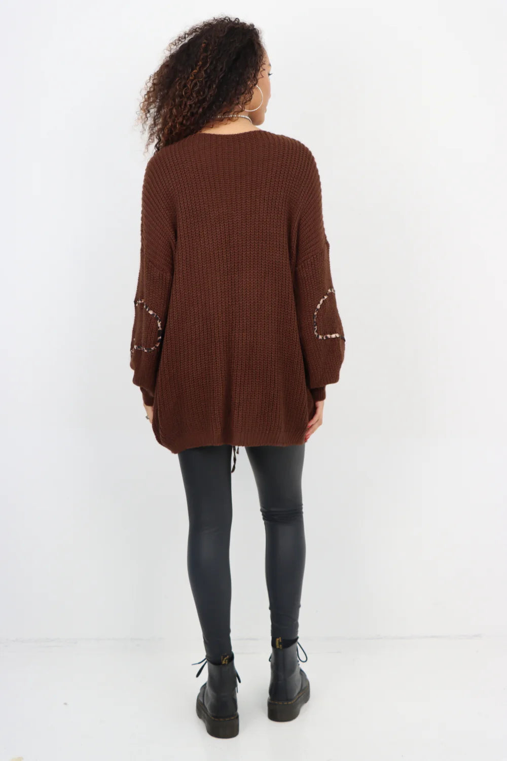 Italian Triple Tie Front Animal Print Chunky Knit Love Heart Cardigan