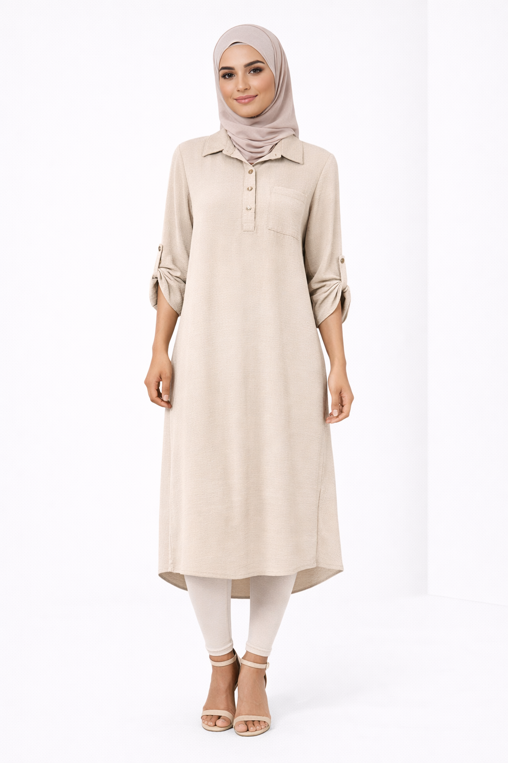 Plain Modest Long Sleeve Midi Dress