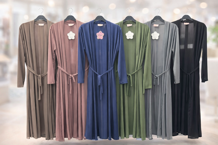 Plain Ribbed Longline Belted Cardigan