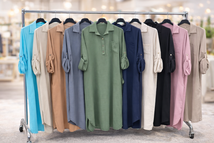 Plain Modest Long Sleeve Midi Dress