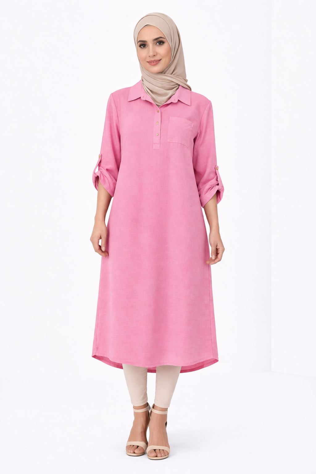 Plain Modest Long Sleeve Midi Dress