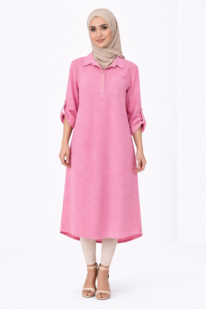 Plain Modest Long Sleeve Midi Dress