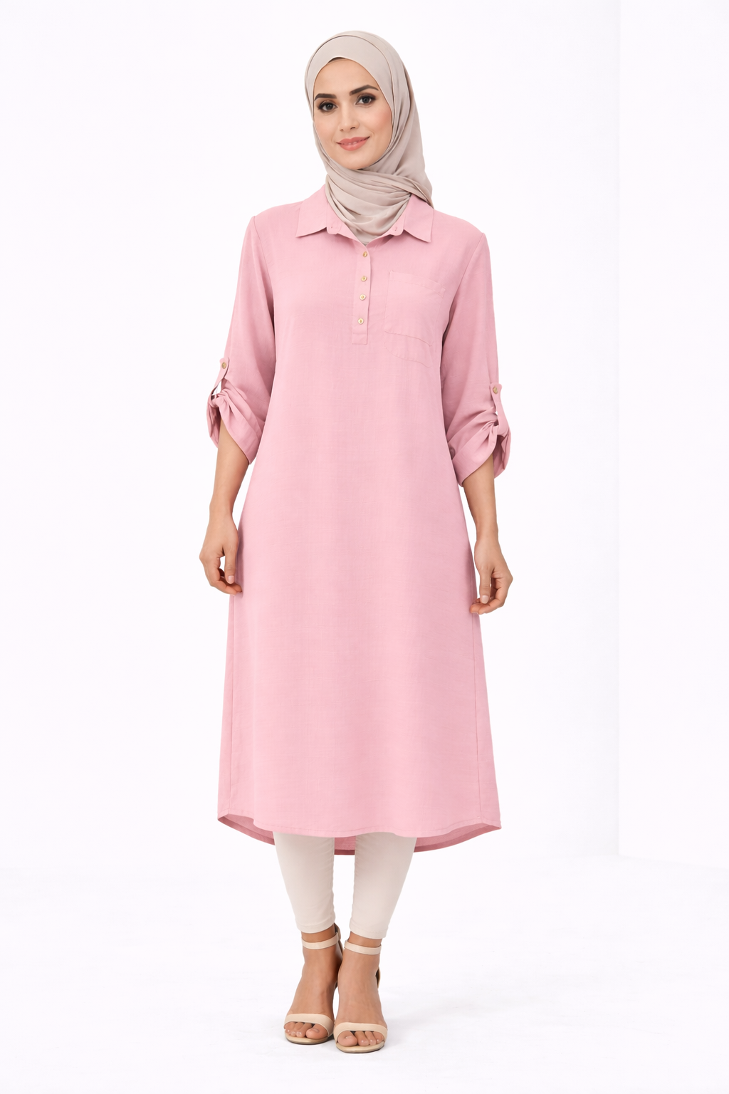 Plain Modest Long Sleeve Midi Dress