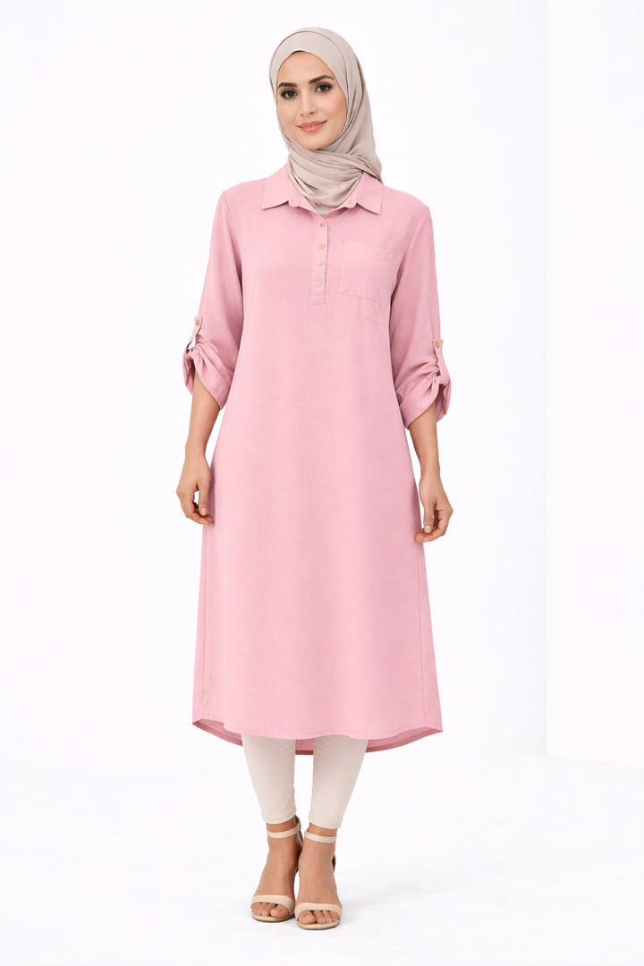 Plain Modest Long Sleeve Midi Dress
