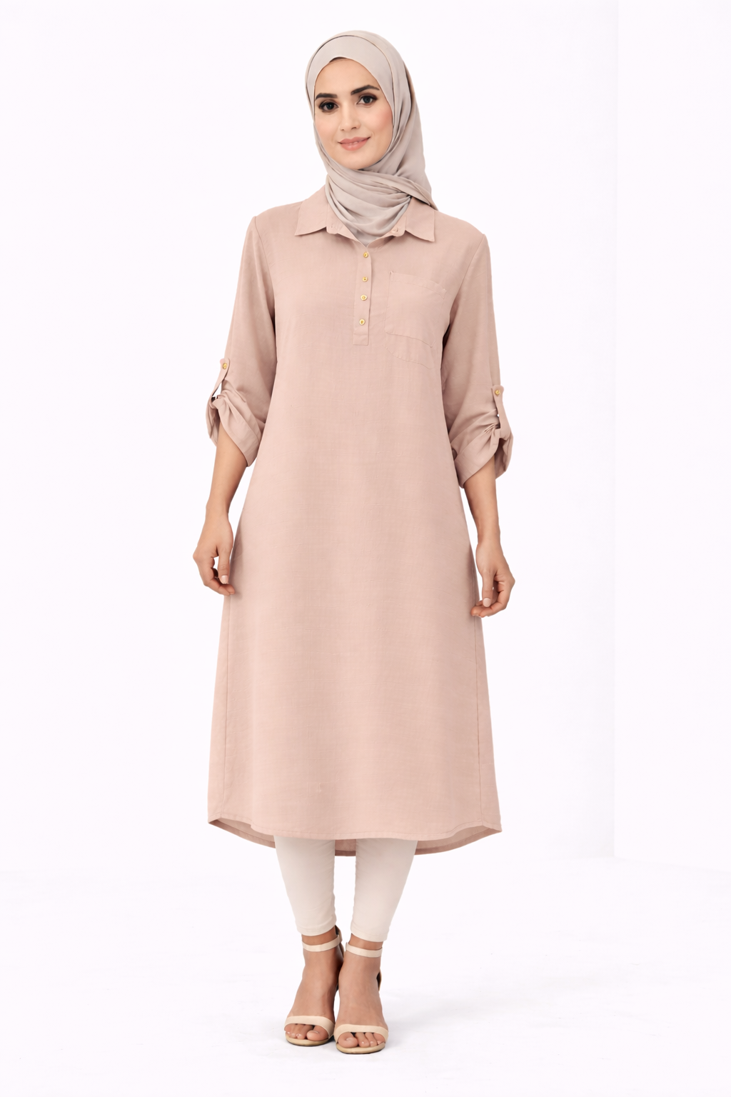 Plain Modest Long Sleeve Midi Dress