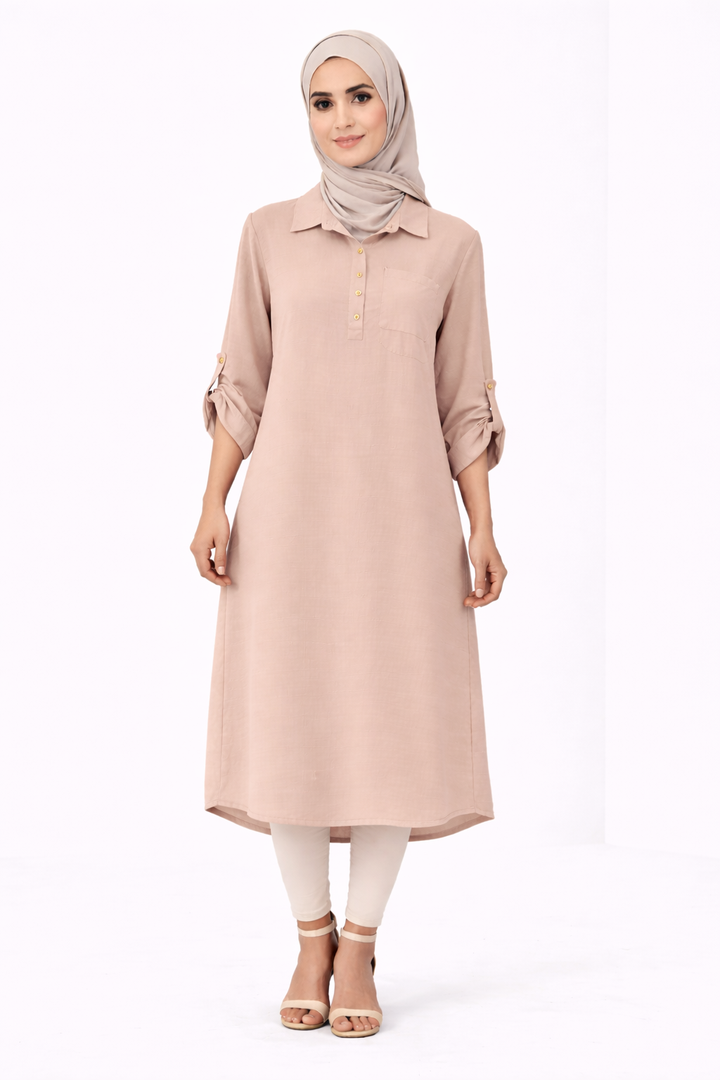 Plain Modest Long Sleeve Midi Dress
