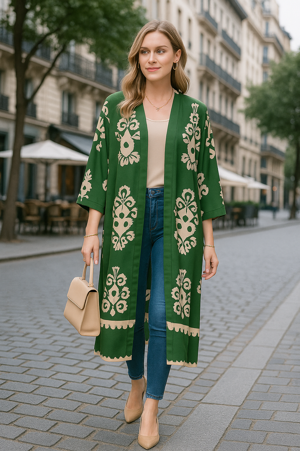 Pattern Button Down Frill Short Sleeve Oversized Cardigan