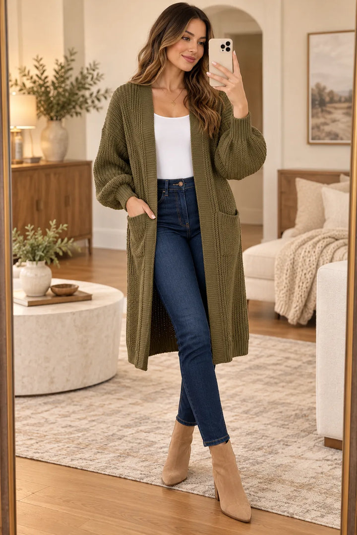 Longline Balloon Sleeve Cardigan