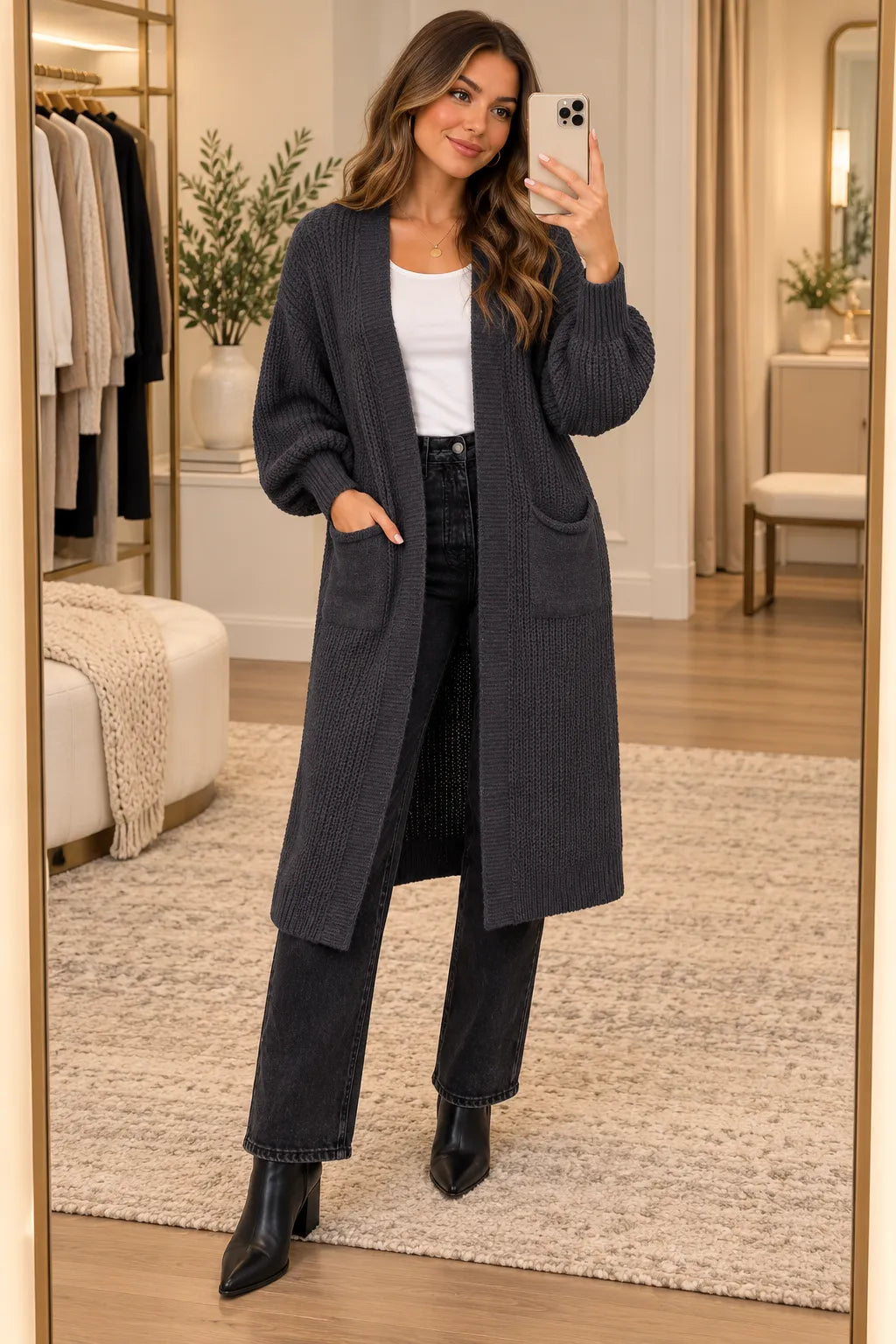 Longline Balloon Sleeve Cardigan