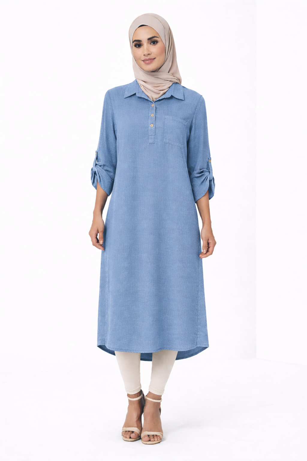 Plain Modest Long Sleeve Midi Dress