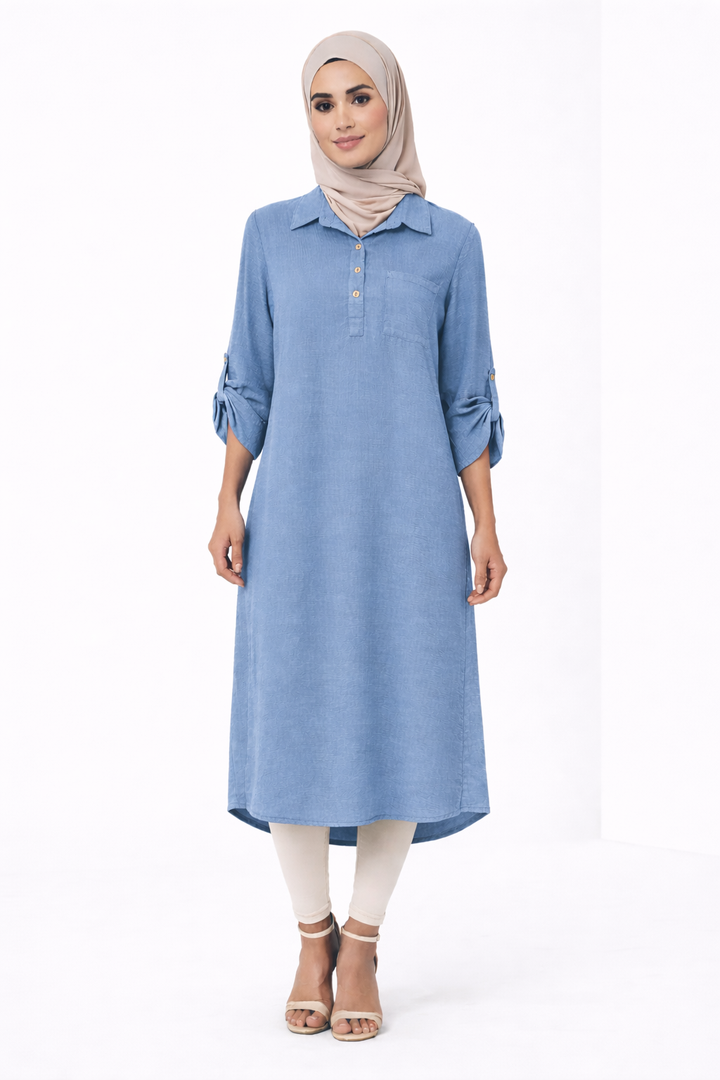 Plain Modest Long Sleeve Midi Dress