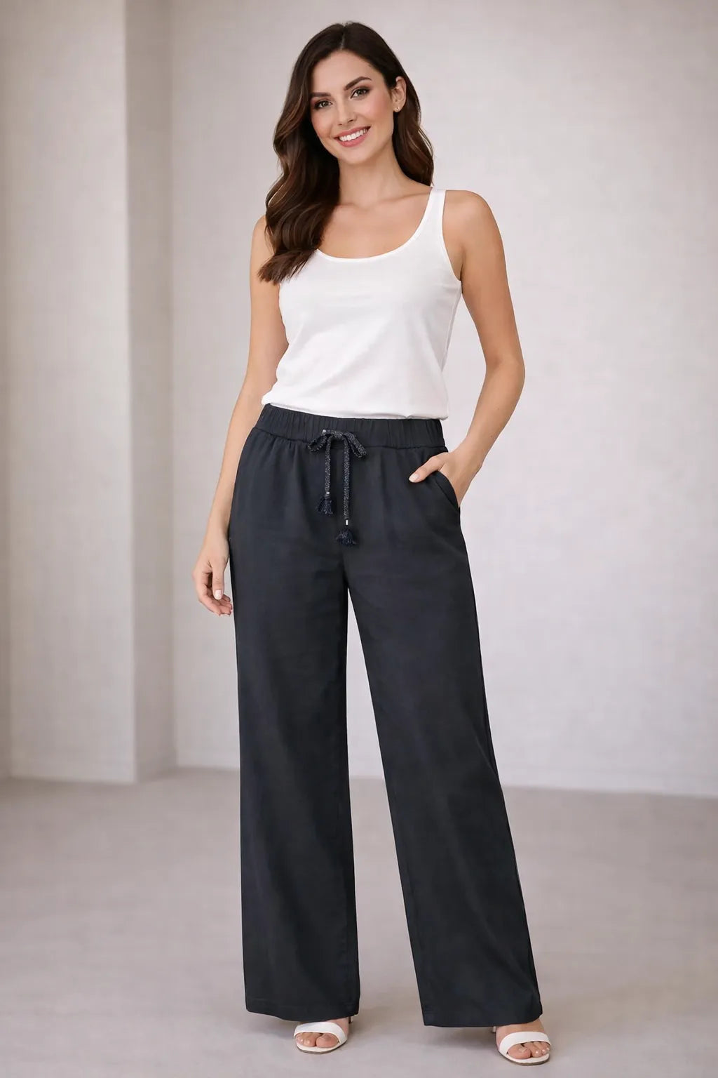 Dark Grey  Color Women Wide Leg Magic Trousers for Women UK