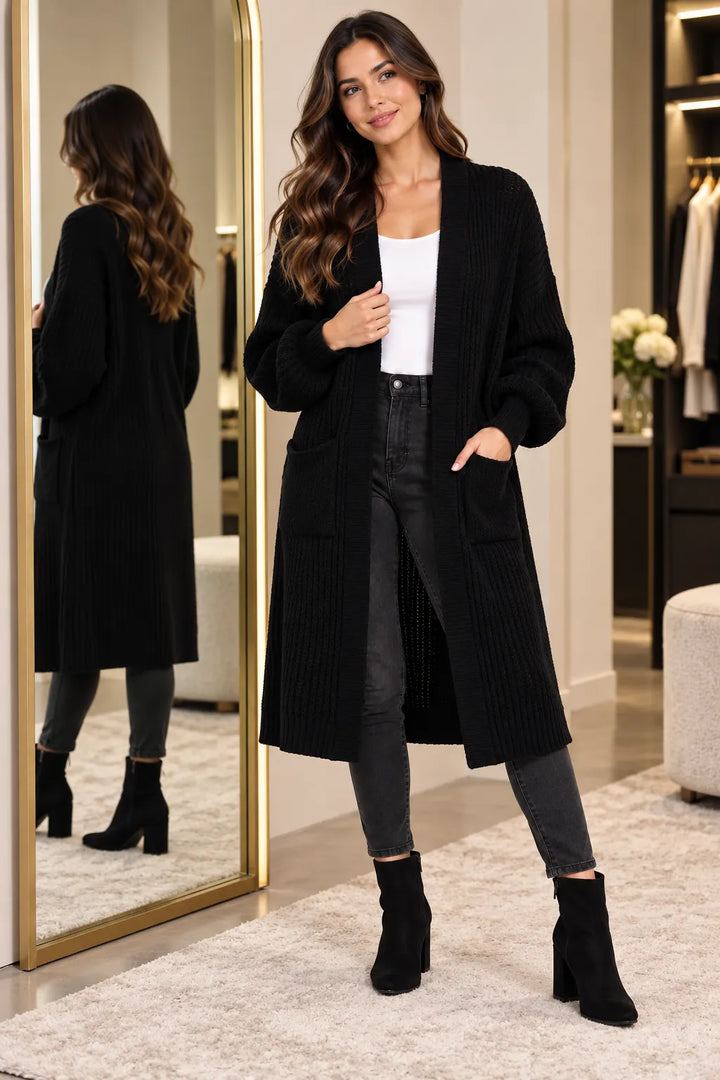Longline Balloon Sleeve Cardigan