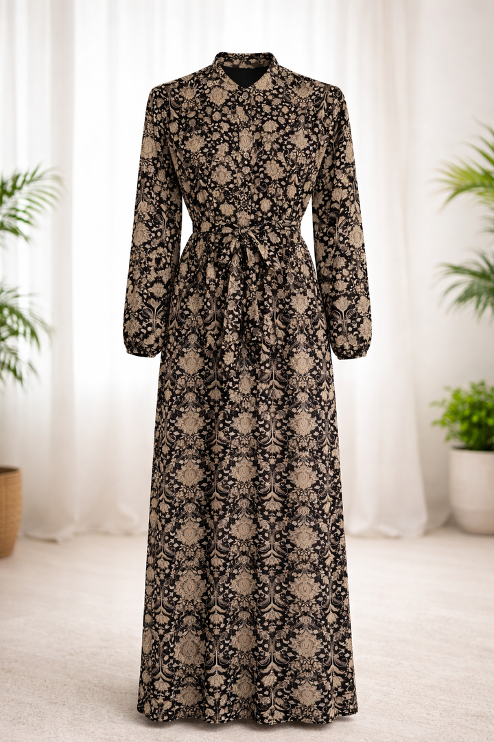 Chiffon Floral Print Modest Maxi Dress