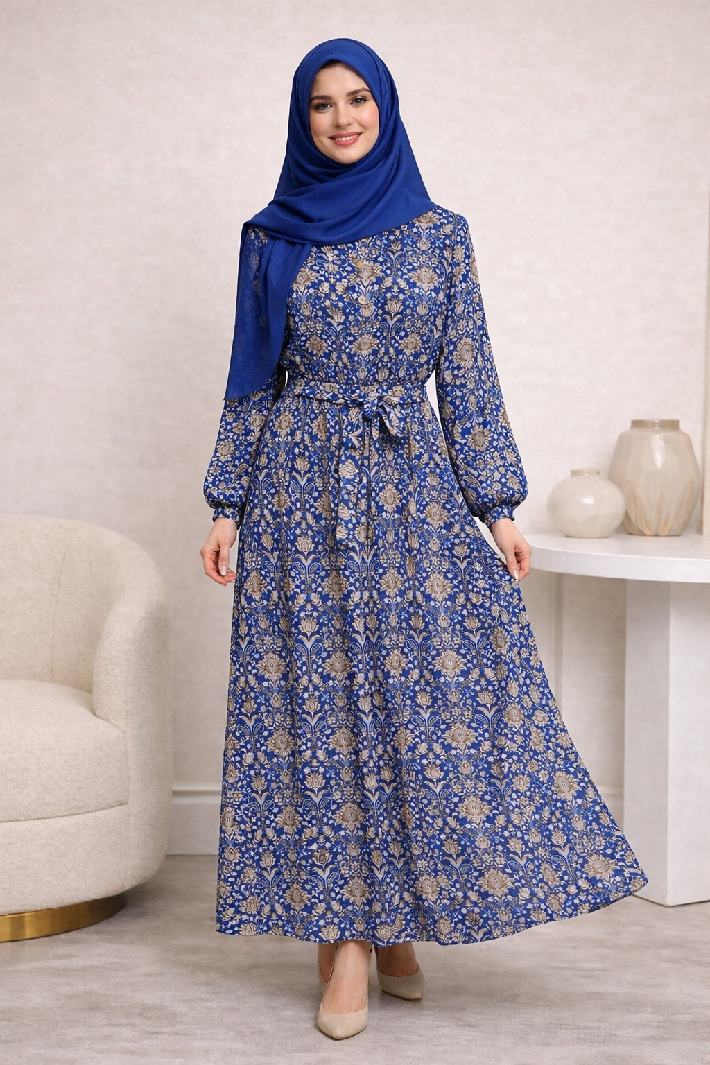 Chiffon Floral Print Modest Maxi Dress