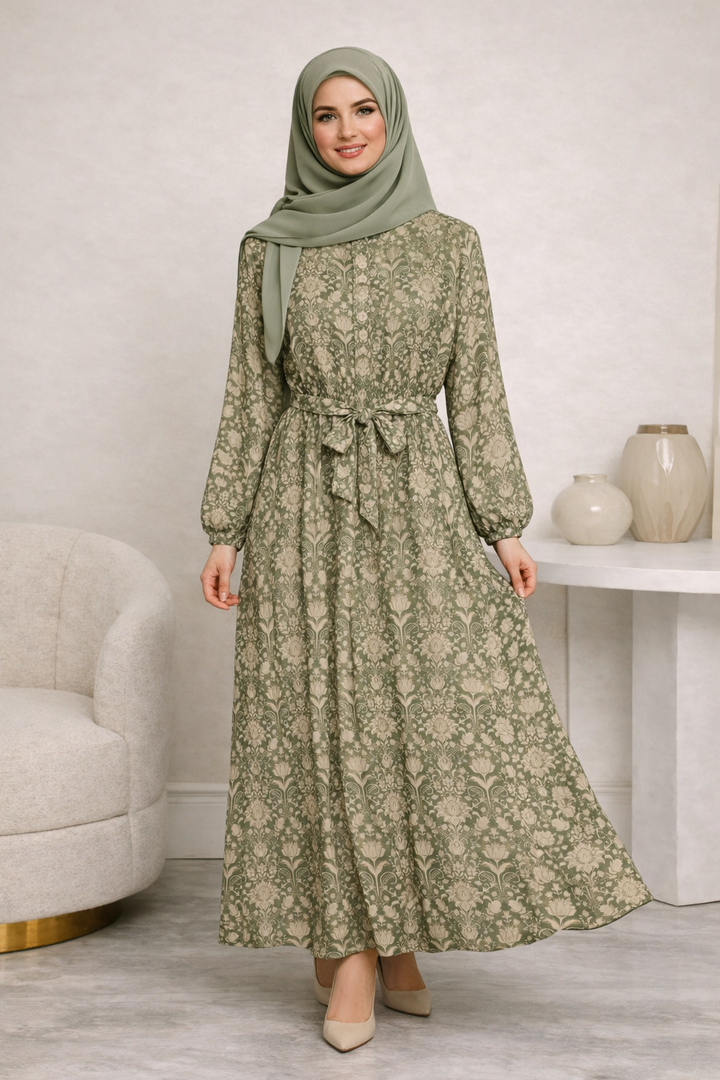 Chiffon Floral Print Modest Maxi Dress