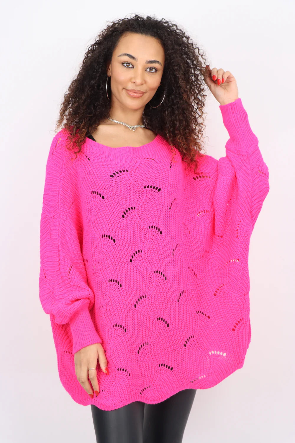 Italian Oversized Knitted Fishnet Longsleeve Jumper Top