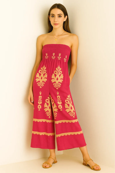 Paisley Printed Shirred Elasticated Jumpsuit