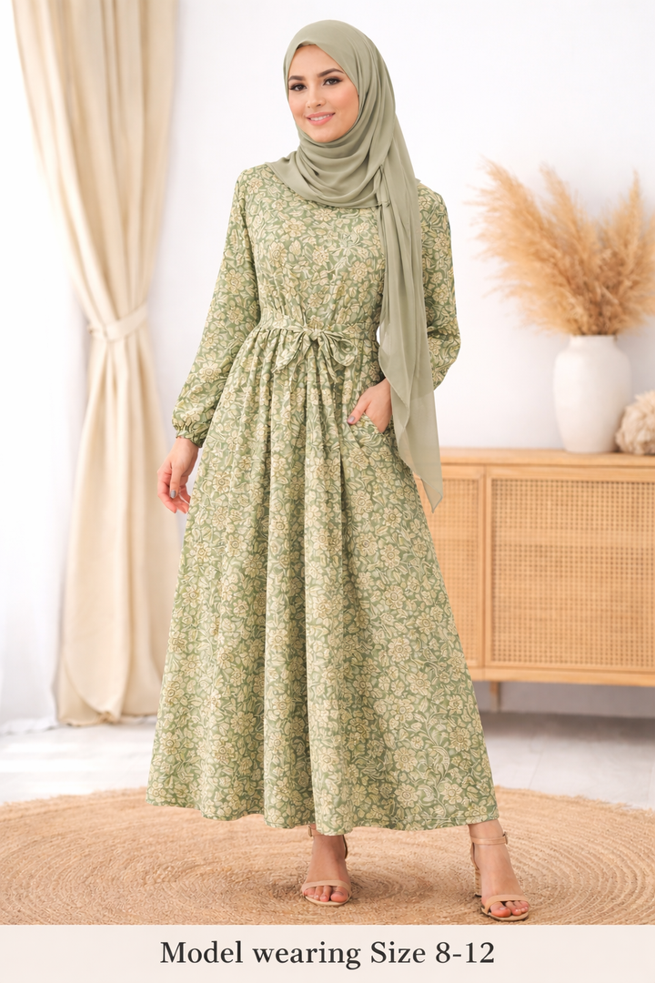 Chiffon Floral Print Modest Maxi Dress