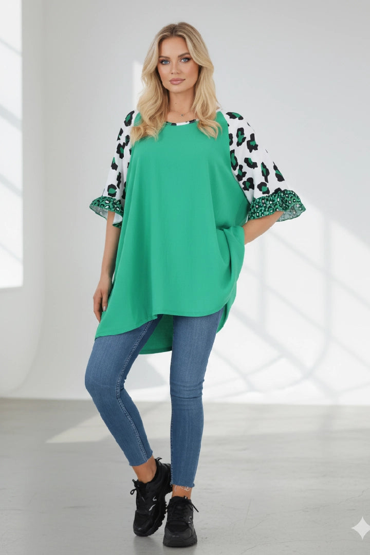 Animal Printed Sleeve Tunic Top