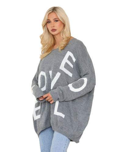 Oversized Love Print Long Sleeve  Knitted Jumper Top