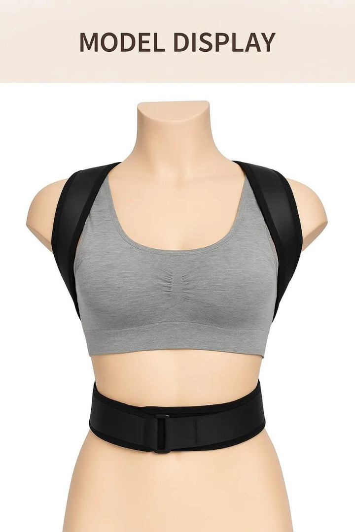 Gray sports bra with black straps on a mannequin against a beige background