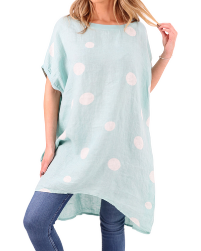 Made In Italy Linen Polka Dot Tunic Top