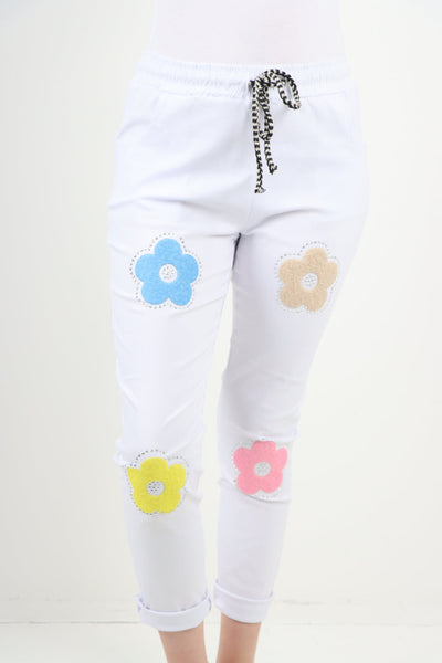 Stud Detail Ditsy Floral Print Magic Trousers