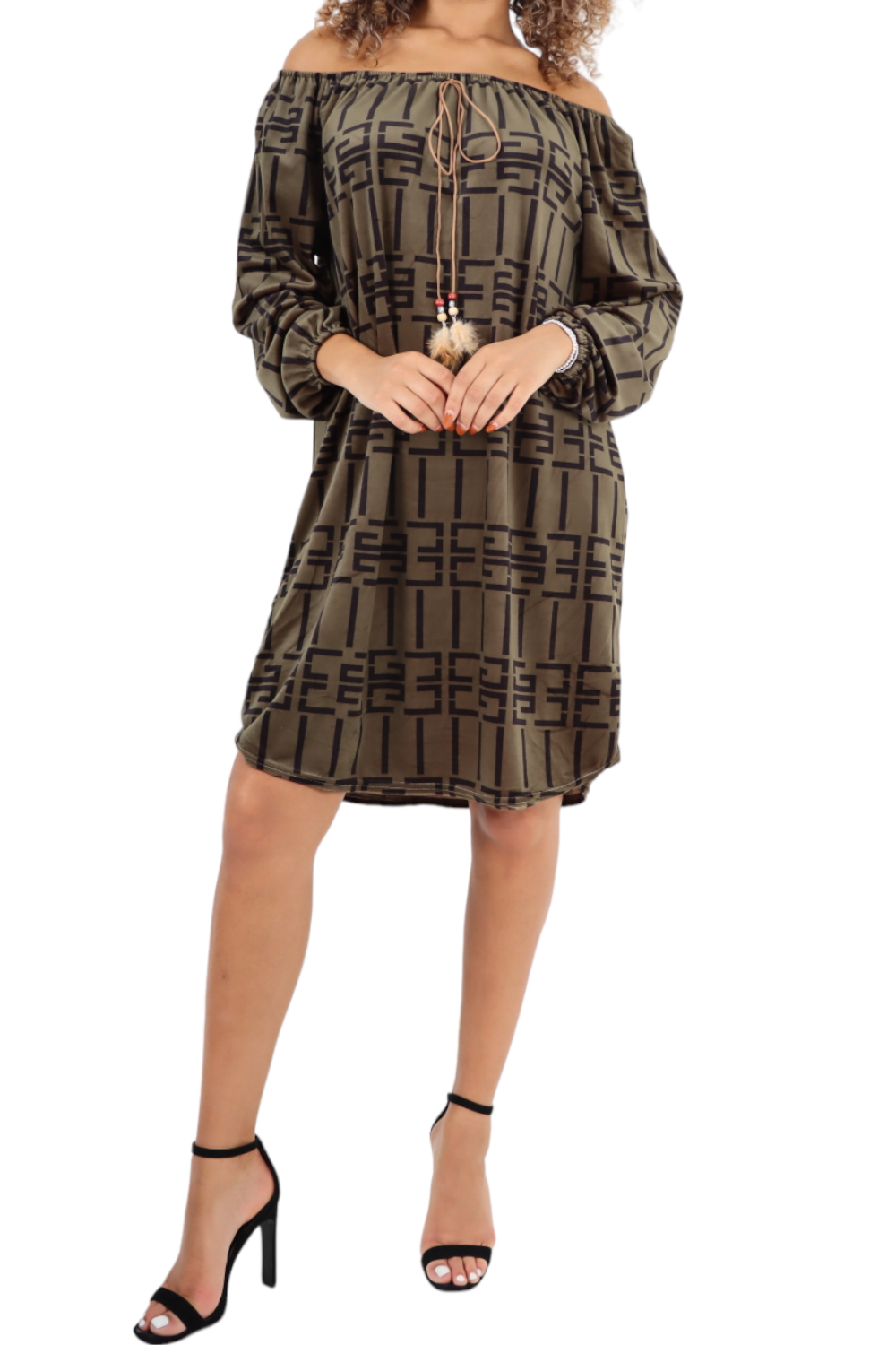 Off The Shoulder Printed Velour Tunic Dress