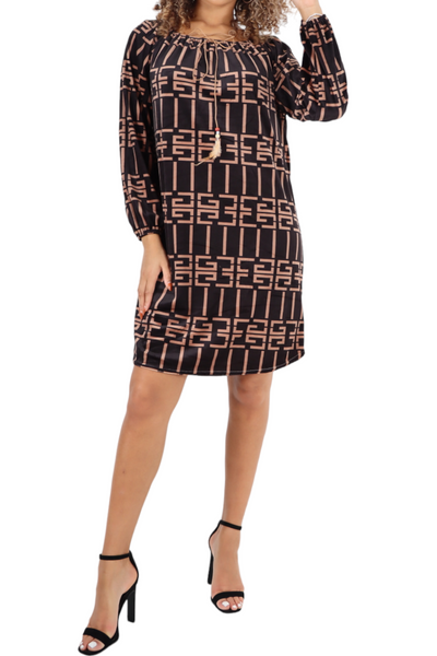 Off The Shoulder Printed Velour Tunic Dress