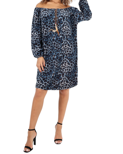 Off The Shoulder Leopard Printed Velour Tunic Dress