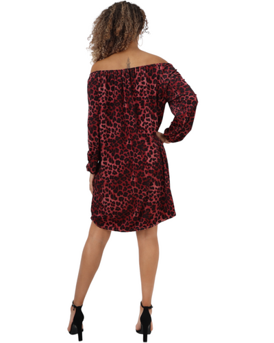 Off The Shoulder Leopard Printed Velour Tunic Dress