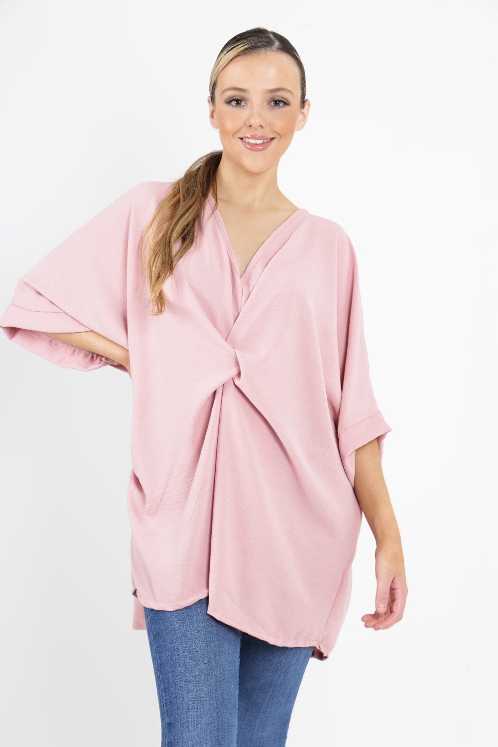 Twisted Front Batwing Oversized Top