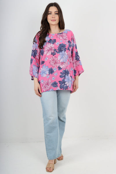 Multi Floral Print Cotton Tunic Top