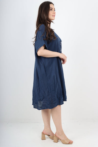 Sequin Patch Star Short Sleeve Midi Dress