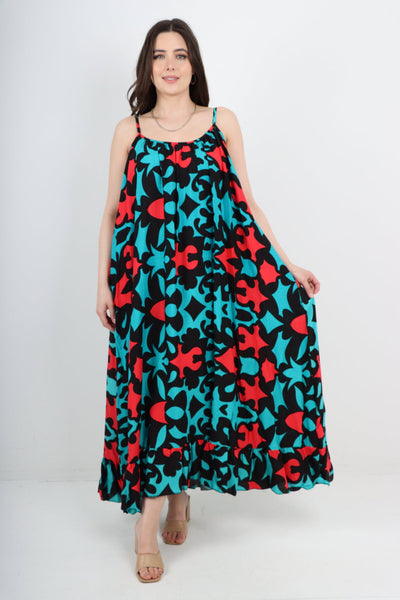 Multi Pattern Print  Sleeveless Vest Sun Dress