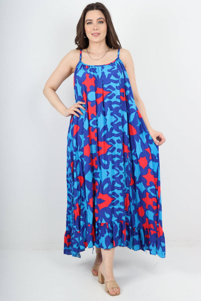Multi Pattern Print  Sleeveless Vest Sun Dress