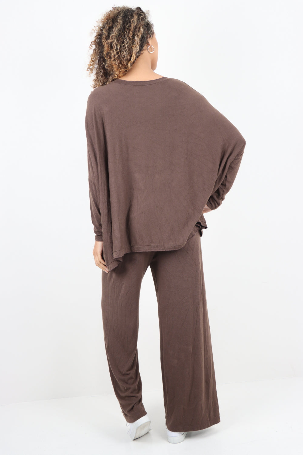 Soft Knit Wide Leg Long Sleeve  Front Pockets Plain  Co-Ord Set