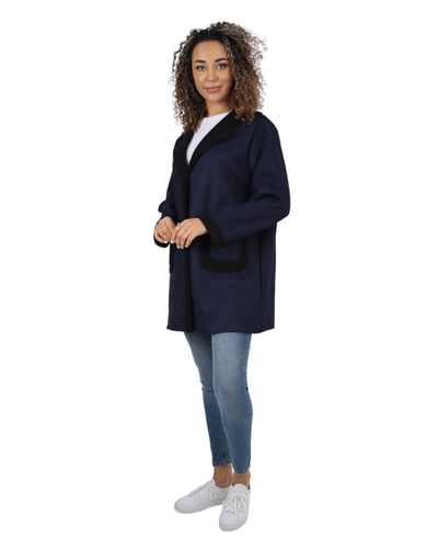 Fleece Lined Collared  Long Sleeve Blazer Coat