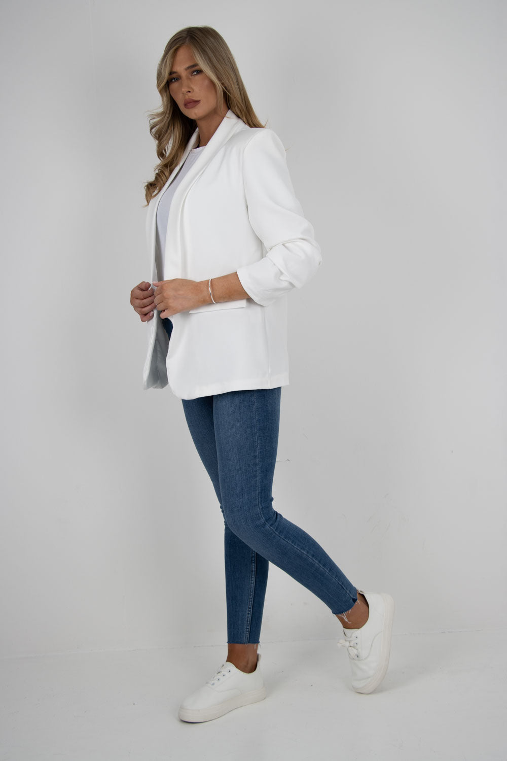 Made in Italy Plain Ruched Sleeve Blazer Jacket