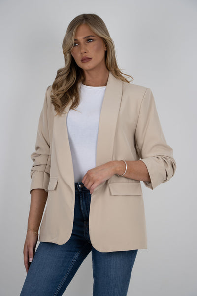 Made in Italy Plain Ruched Sleeve Blazer Jacket