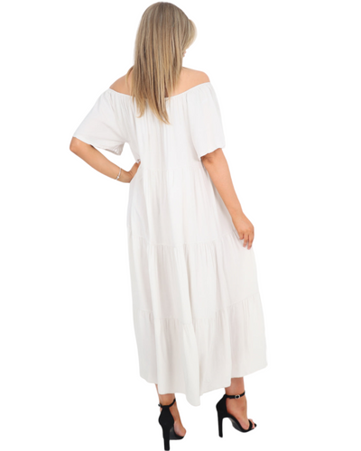 Plain Off The Shoulder Tiered Maxi Dress