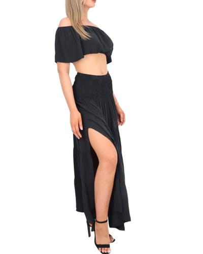 Bardot Crop Top and Maxi Skirt Set