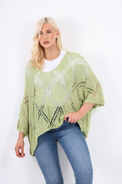 Crochet Oversized Dip Hem Knitted Top