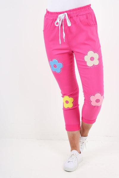 Stud Detail Ditsy Floral Print Magic Trousers