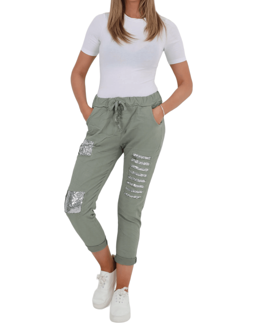 Sequin Details Magic Pants - Lashra Fashion